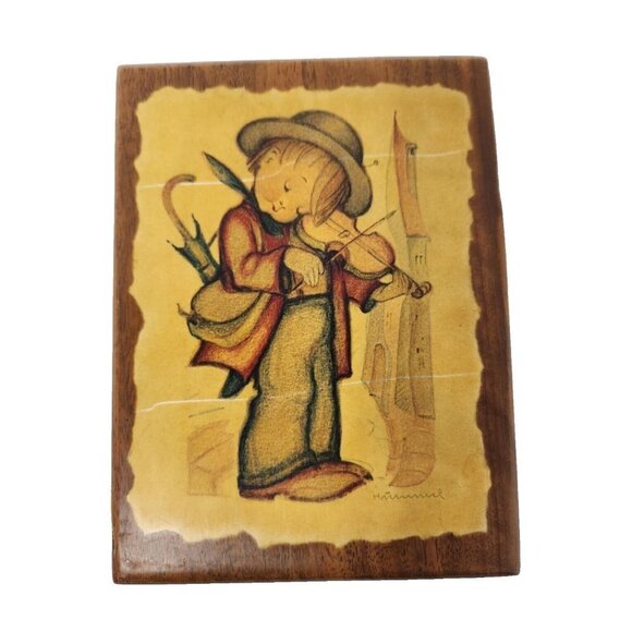 Vintage Other - Vintage Emil Fink Verlag M.I. Hummel The Little Fiddler Wood Wall Plaque 1950s